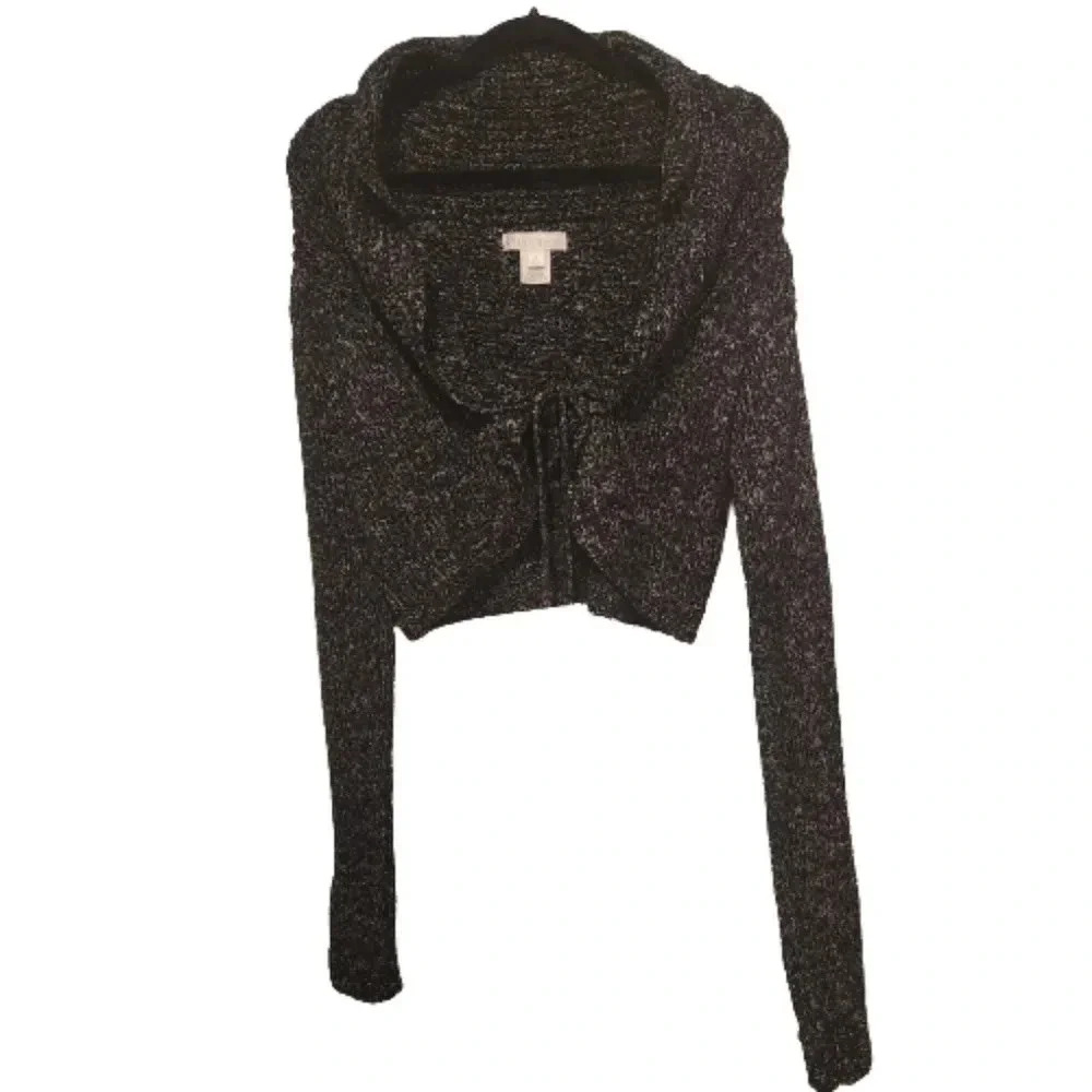 White House Black Market Marled Knit Shawl Collar Tie-Front Cropped Cardigan M